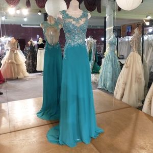 Envious Couture Prom Rhinestone Mesh Bodice Dress